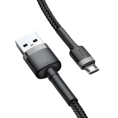 Slitesterkt nylonkabel USB MicroUSB 2A 3M svart og grått