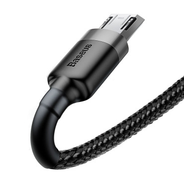 Slitesterkt nylonkabel USB MicroUSB 2A 3M svart og grått