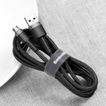 Slitesterkt nylonkabel USB MicroUSB 2A 3M svart og grått