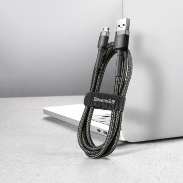 Slitesterkt nylonkabel USB MicroUSB 2A 3M svart og grått
