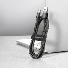 Slitesterkt nylonkabel USB MicroUSB 2A 3M svart og grått