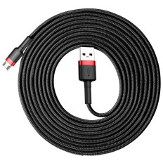 Tartós nylon kábel USB MicroUSB 2A 3M fekete-piros kábel