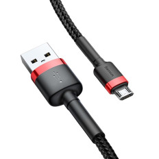 Izturīgs neilona kabelis USB microUSB 2A 3M Black-Red Cable
