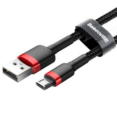 Izturīgs neilona kabelis USB microUSB 2A 3M Black-Red Cable