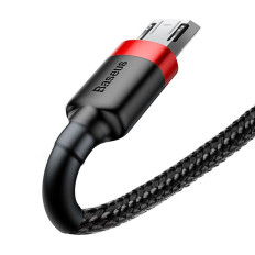 Izturīgs neilona kabelis USB microUSB 2A 3M Black-Red Cable