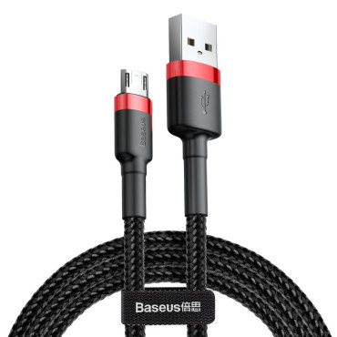 Izturīgs neilona kabelis USB microUSB 2A 3M Black-Red Cable