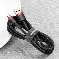 Izturīgs neilona kabelis USB microUSB 2A 3M Black-Red Cable