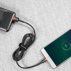 Izturīgs neilona kabelis USB microUSB 2A 3M Black-Red Cable