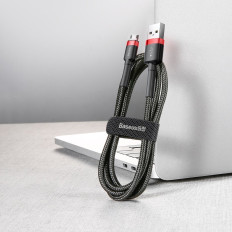 Izturīgs neilona kabelis USB microUSB 2A 3M Black-Red Cable