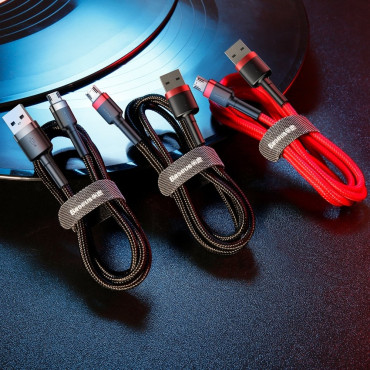 Izturīgs neilona kabelis USB microUSB 2A 3M Black-Red Cable