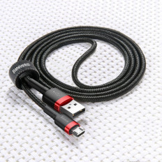 Tartós nylon kábel USB MicroUSB 2A 3M fekete-piros kábel