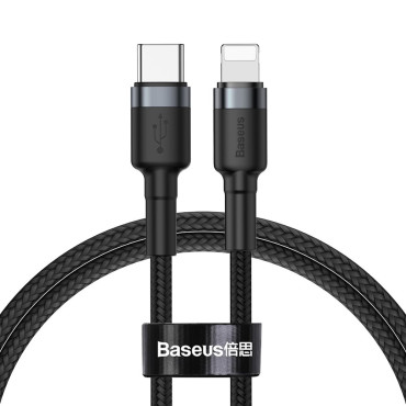 Holdbar nylon kabel USB-C-kabel PD iPhone Lightning 18W QC3.0 1m sort-grå