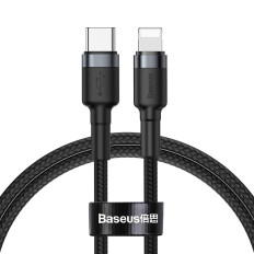 Izturīgs neilona kabelis USB-C kabelis PD iPhone zibens 18W QC3.0 1m melnā pelēka