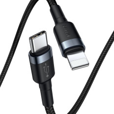Izturīgs neilona kabelis USB-C kabelis PD iPhone zibens 18W QC3.0 1m melnā pelēka