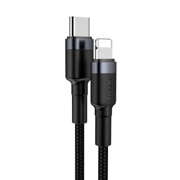 Izturīgs neilona kabelis USB-C kabelis PD iPhone zibens 18W QC3.0 1m melnā pelēka