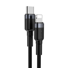Izturīgs neilona kabelis USB-C kabelis PD iPhone zibens 18W QC3.0 1m melnā pelēka
