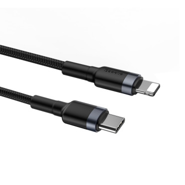 Izturīgs neilona kabelis USB-C kabelis PD iPhone zibens 18W QC3.0 1m melnā pelēka
