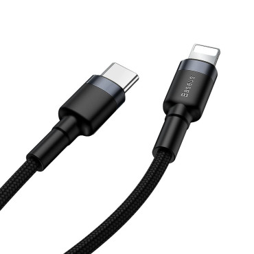 Izturīgs neilona kabelis USB-C kabelis PD iPhone zibens 18W QC3.0 1m melnā pelēka