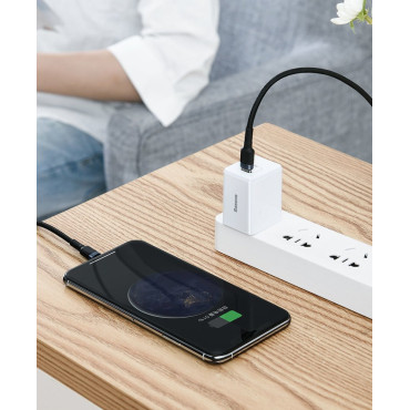 Izturīgs neilona kabelis USB-C kabelis PD iPhone zibens 18W QC3.0 1m melnā pelēka