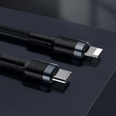 Izturīgs neilona kabelis USB-C kabelis PD iPhone zibens 18W QC3.0 1m melnā pelēka