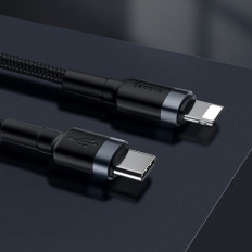 Izturīgs neilona kabelis USB-C kabelis PD iPhone zibens 18W QC3.0 1m melnā pelēka