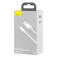 2x USB-kabel iPhone Lightning Snabb laddning Strömförsäljning 1,5 m Vit