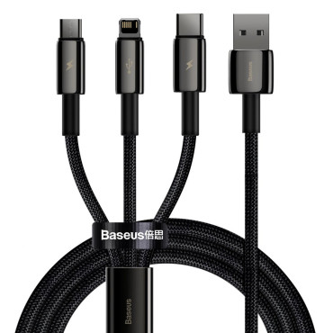 Kabelis 3in1 USB kabelis USB-C iPhone zibens microusb 3.5 1,5 m melns
