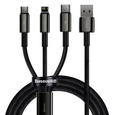 Cabo 3In1 Cabo USB USB-C IPhone Relâmpago Micro Busca 3.5 A 1.5m Preto