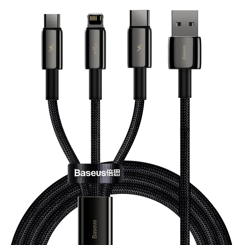 Kabelis 3in1 USB kabelis USB-C iPhone zibens microusb 3.5 1,5 m melns