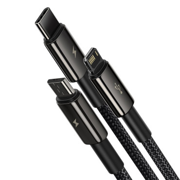 Kabel 3in1 USB kabel USB-C iPhone Lightning Microurourought 3,5 a 1,5 m črna