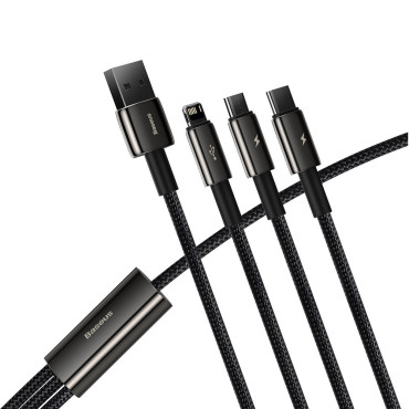 Kabelis 3in1 USB kabelis USB-C iPhone zibens microusb 3.5 1,5 m melns