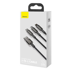 Kabel 3in1 USB kabel USB-C iPhone Lightning Microurourought 3,5 a 1,5 m črna