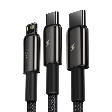 Kabel 3in1 USB kabel USB-C iPhone Lightning Microurourought 3,5 a 1,5 m črna