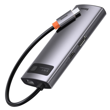 Multifunkcionalno pesto 6in1 USB USB-C PD HDMI 3X USB 3.2 RJ45 Gray