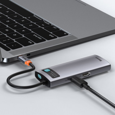 Hub multifunzione 6in1 USB USB-C PD HDMI 3X USB 3.2 RJ45 Grigio