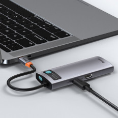 Hub multifunzione 6in1 USB USB-C PD HDMI 3X USB 3.2 RJ45 Grigio