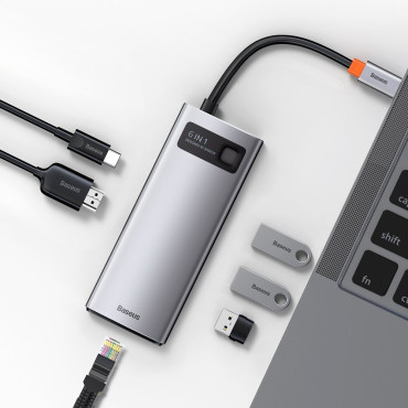 Multifunkcionalno pesto 6in1 USB USB-C PD HDMI 3X USB 3.2 RJ45 Gray