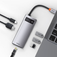 Multifunktionelt hub 6in1 USB USB-C PD HDMI 3X USB 3.2 RJ45 GRAY