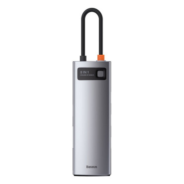 Hub multifuncional 8in1 USB USB-C PD 100W HDMI Leitor de cartão SD e microSD 3x USB 3.2 RJ45 Cinza