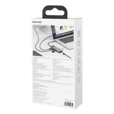 Multifunktionell nav 8in1 USB USB-C PD 100W HDMI SD-kortläsare och microSD 3x USB 3.2 RJ45 Grå