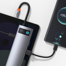 Večfunkcionalno pesto 8in1 USB USB-C PD 100W HDMI SD Card Reader in MicroSD 3x USB 3.2 RJ45 Gray
