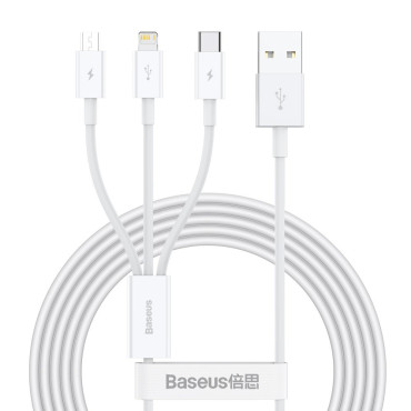 Superior 3In1 USB-Kabel iPhone Lightning USB-C MicroUSE 3,5 A 1,5 m Weiß