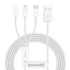 Superior 3IN1 USB καλώδιο iPhone Lightning USB-C MicroUSB 3.5 1,5 Μ λευκό