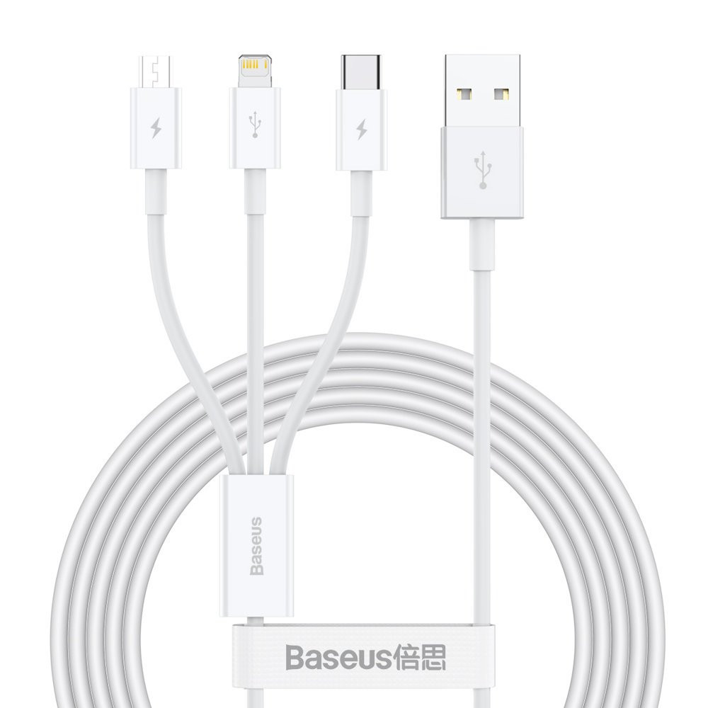 Superior 3IN1 USB καλώδιο iPhone Lightning USB-C MicroUSB 3.5 1,5 Μ λευκό