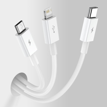 Superior 3in1 USB kabel iPhone Lightning USB-C Microusb 3.5 A 1,5 M White