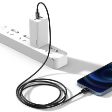 Overlegen kabel USB-C-kabel iPhone Lightning til hurtig opladning 20W 1m sort