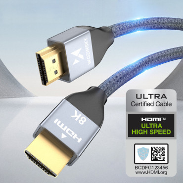 Kábel káblov HDMI 2.1 8K 60 Hz 48 Gbps 4K 120 Hz 2K 144 Hz 3 m Striebro