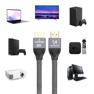 Kábel káblov HDMI 2.1 8K 60 Hz 48 Gbps 4K 120 Hz 2K 144 Hz 3 m Striebro