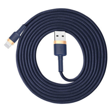 Kestävä nailonkaapeli USB-kaapeli iPhone Lightning QC3.0 1.5a 2m sininen