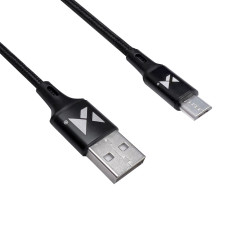 Tugev kaabel-traat USB-mikrouras 2.4a 1m must kinnas